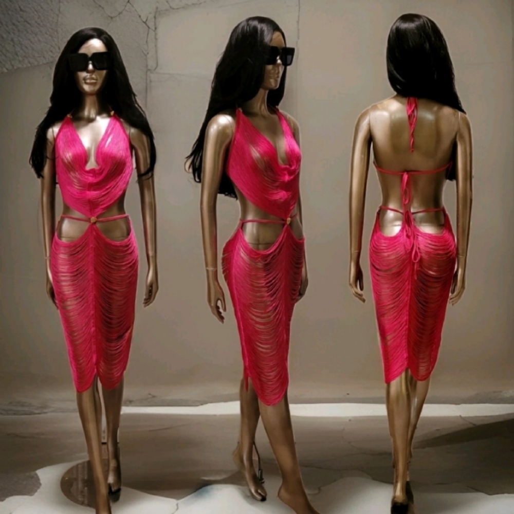 NWT Sunset Pink In Miami Sexy Cut Out Fringe Embellished Ibiza Festival Dress - Picture 4 of 16